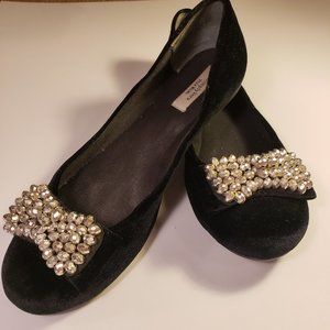 Women's Simply Vera Wang Black Velvet Dressy Flat  W/Gold Rhinestone Bow 8M